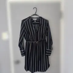 【美品】H&M エイチアンドエム ストライプ柄 ウエストマーク ワンピース 38