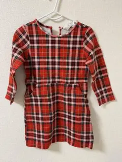 赤 チェック 長袖ワンピース 秋冬 クリスマス ドレス 100 H&M おしゃれ