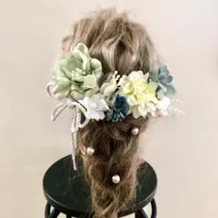 髪飾り　成人式　結婚式　グリーン