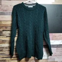 WEGO ダークグリーン ケーブル編みセーター M
