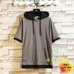 パーカー メンズ 夏用 薄手 半袖パーカー カジュアル 切り替え 夏パーカー2