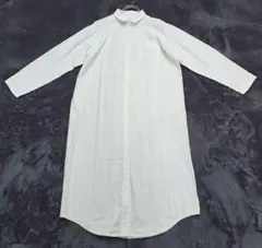 無印良品　ガーゼ綿100%長袖シャツロングワンピース　アイボリー ストライプ柄M