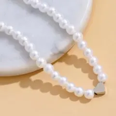 ホワイト　シンプル　人工パール　ビーズネックレス