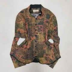 ヴィンテージ レトロ ブラウス 日本製 総柄 エスニック アート柄 個性的 古着