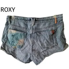 ロキシー デニム ショートパンツ ロールアップ ダメージ加工 L 青 綿 海のサムネイル