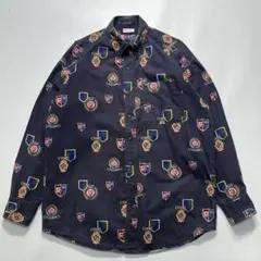 90's チャップス ラルフローレン 総柄 長袖BDシャツ M 紺 ○7509