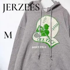 ジャージーズ パーカー フード長袖 プリント M 灰 綿ポリ 通学