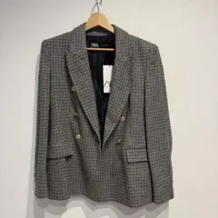 【新品未使用】 ZARA ザラ 千鳥格子 ダブル ジャケット 金ボタン サイズM