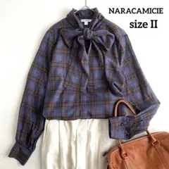 【美品】ナラカミーチェ　ボウタイブラウス　コットンシフォン　シアー　チェック Lのサムネイル