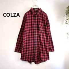 【bz37】COLZAコルザ　ロングシャツ　赤チェック柄　Lサイズ　カジュアル