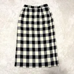 チェック柄スカート Iライン ロングスカート モノクロ 日本製 大人カジュアル