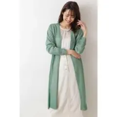 ナチュラルビューティーベーシック　洗えるシアーロングカーディガン　グリーン　ラメ