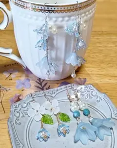 ピアス3点セット　ハンドメイド　ブルー　ピアス　フラワー