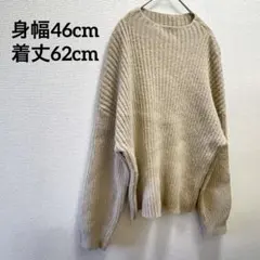希少✨️【FREE】リブ編み ベージュ 長袖ニットセーター おしゃれ シンプル