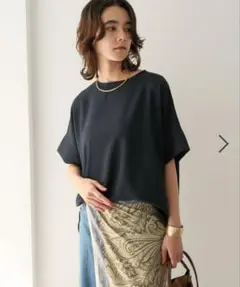 【新品】エルーラ　サラサラリラクシーTブラウス　L ネイビー　半袖