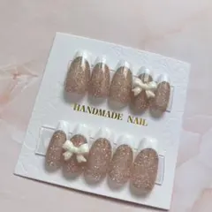 ネイルチップ 現品 フレンチネイル フラッシュ リボン