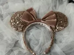 美品 ディズニー ミニー カチューシャ ピンクゴールド スパンコール 人気