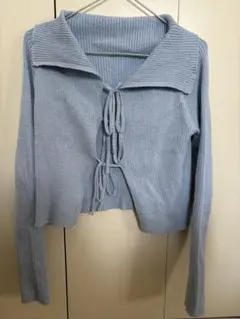 GRL ラメニットリボンカーディガン　ブルー