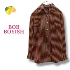 6『BOB BOYISH』黒 長袖シャツ ストライプ レディース 重ね着 レトロ