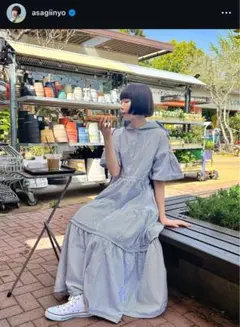 POPPY ビックリボンロングワンピ ブルー あさぎーにょ ロングワンピ あさぎーにょ poppy check frill onepieceの通販 by yu-'s shop