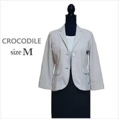 ｛CROCODILE｝ベージュボーダー調カットジャケット 薄手 九分袖 Mのサムネイル