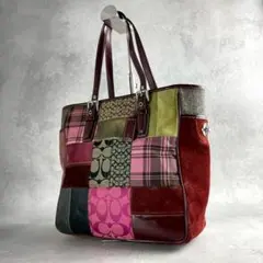 良品✨A4可 コーチ トートバッグ キャンバス×スエード×レザー パッチワーク