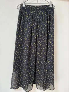 earth music&ecology 花柄ロングスカート ネイビー F