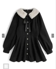 GRL ファーティペット付きパールボタンフレアミニワンピース [tg896]