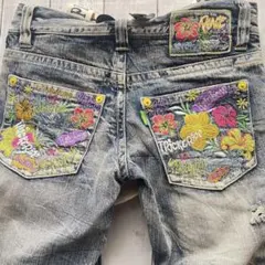 TRICK&RIDE ハイビスカス刺繍デニム　サスペンダー付きw64〜70