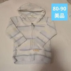 ジェラートピケ フード付きストライプパーカー 80-90