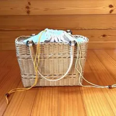 ハンドメイド かごバッグ ベージュ 中型