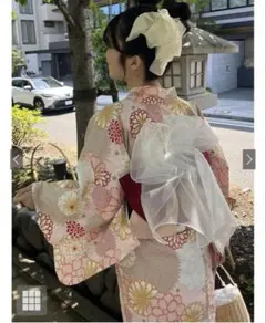 花柄浴衣・赤リボン帯セット
