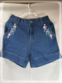 フラワー刺繍デニムショートパンツ