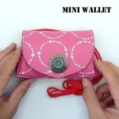 本革 レザー ミニウォレット 財布 ピンクマーブルかわいい 小さいレディース財布