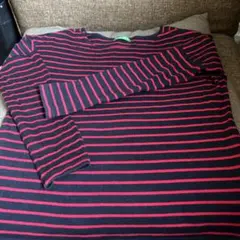 earth長袖ボートネック Tシャツ ネイビー/レッド