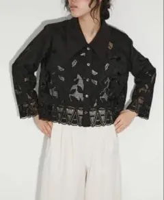 美品 アダムエロペ エンブロイダリー レース シャツ