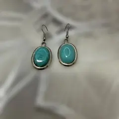 ターコイズ シルバー オーバルピアス