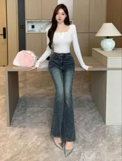 ダークブルー ブーツカットデニム 66cmウエスト