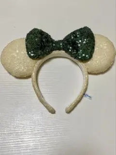 ミッキー耳カチューシャ 緑リボン
