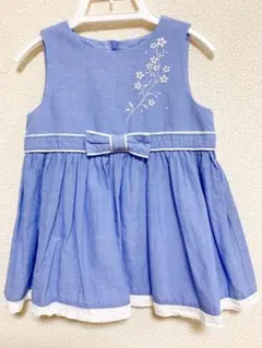 組曲 80 フォーマルワンピース 女の子 ブルー 花刺繍 リボン付き 女の子