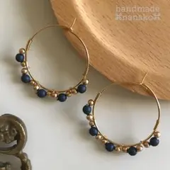 【マットなカラー樹脂パールフープピアス】ネイビー♡サージカルステン