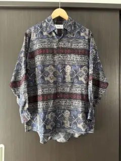 古着　幾何学模様 長袖シャツ M