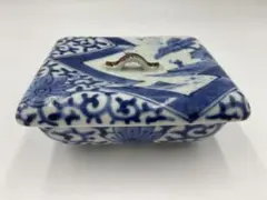【☆素敵なお品☆】有田焼　福泉窯　染付山水蛸唐草長角蓋物