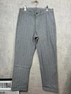 メンズ スラックス ストレート M相当 グレー チェック 綿100％ 伸縮性無