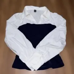 SHEIN 長袖シャツ ブラウス ホワイト ネイビー