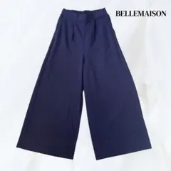 【ベルメゾン】ネイビー ワイドパンツ ゴムウエスト　春物パンツ　ゆったり　短丈