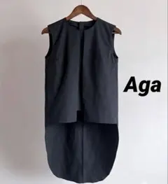 新品未使用 ヤマダヤ アーガ Agaシンプル Vネック 半袖ブラウス 濃紺 9 