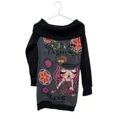 オフショルダー ニットトップス グレー ブラックY2K ビーズ装飾 平成ギャル