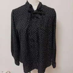 グローバルワークドット柄リボン付き長袖シャツサイズM