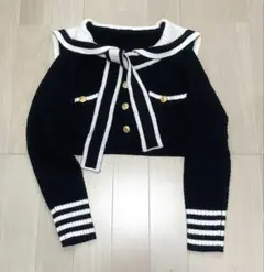 セーラー袖付きニットトップス セーター ブラック